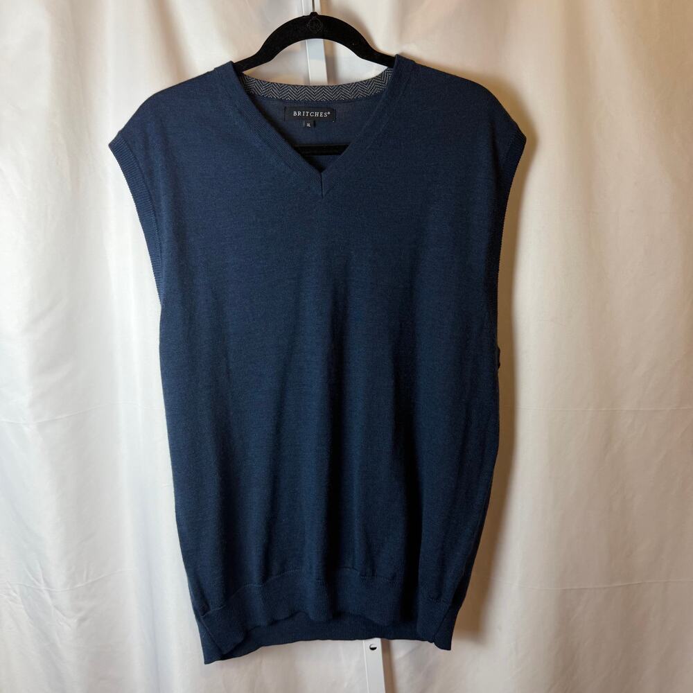 Britches‎ Men’s XL Merino Wool Blend Sweater Vest Navy Blue V-Neck Lightweight